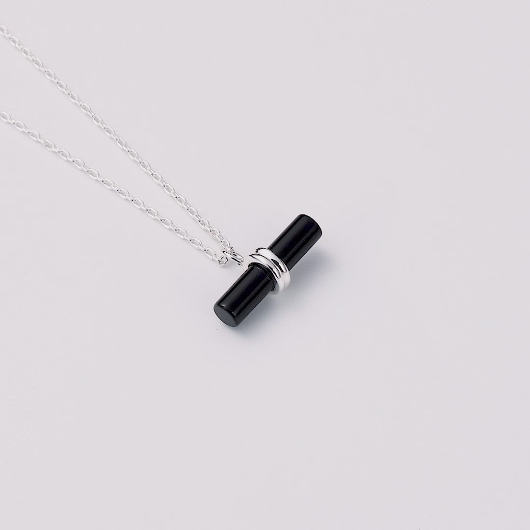 Black Onyx Gemstone T-Bar Necklace