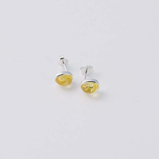 Sterling Silver Amber Oval Stud Earrings