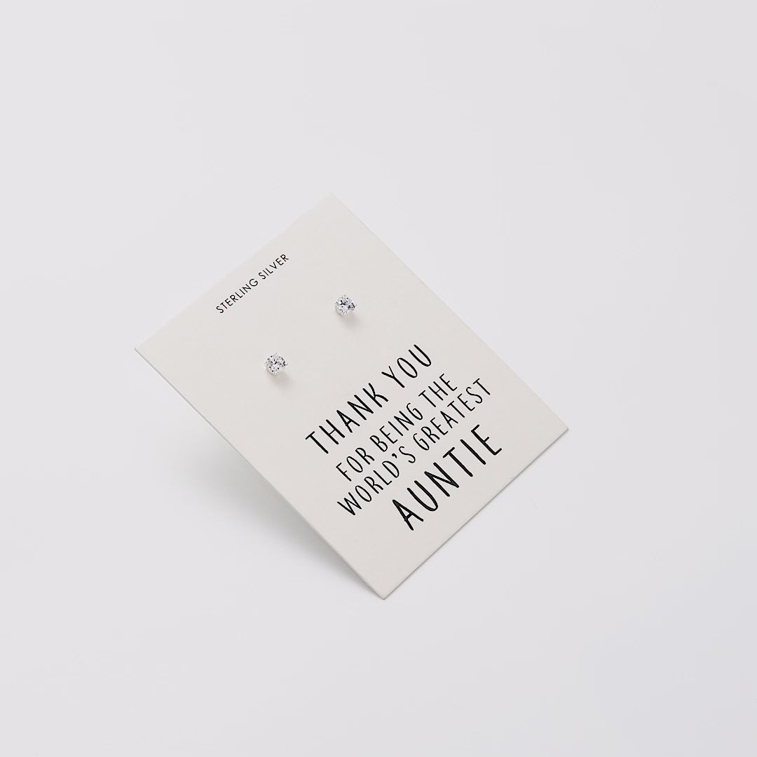 Sterling Silver World's Greatest Auntie Crystal Earrings