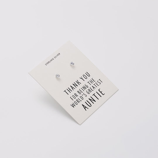 Sterling Silver World's Greatest Auntie Crystal Earrings