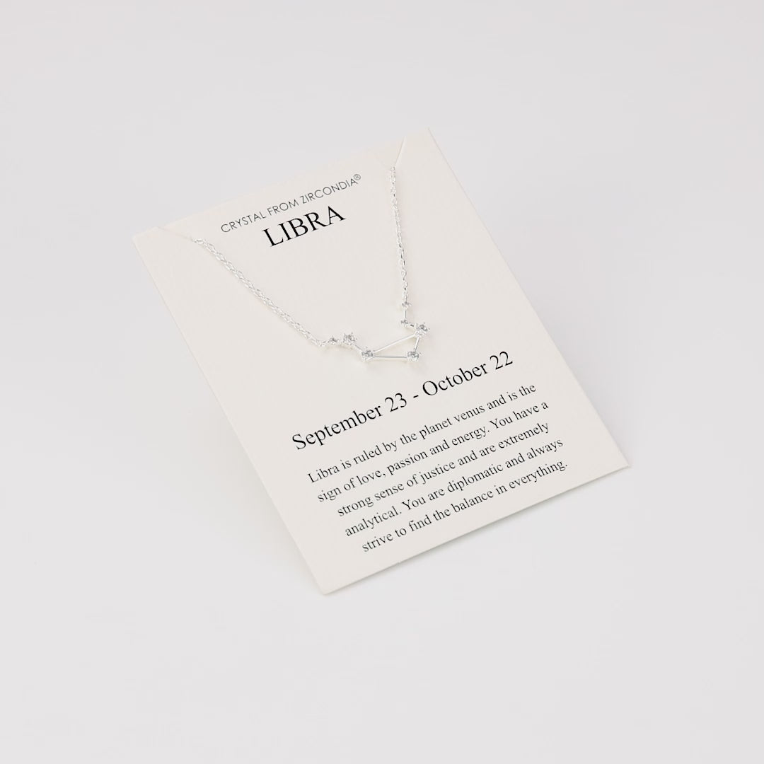 Libra Star Sign Zodiac Constellation Necklace and Quote Card with Zircondia® Crystals