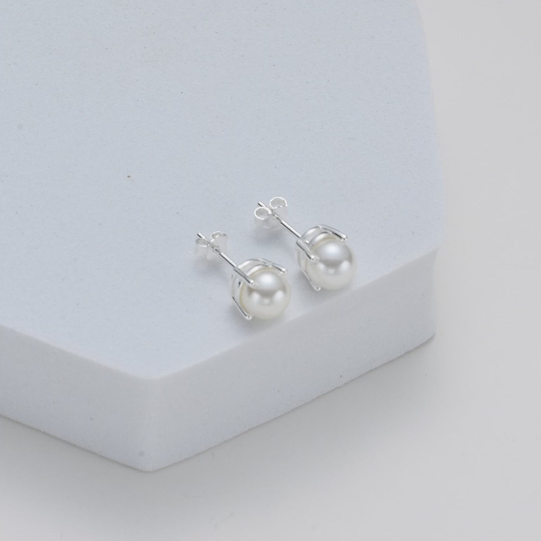 Sterling Silver Pearl Earrings Created with Gemstones from Zircondia® Video