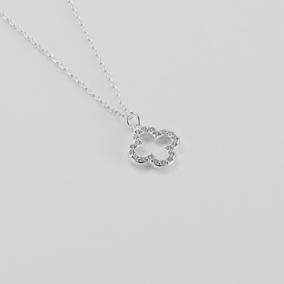 Silver Plated Clover Necklace Created with Zircondia® Crystals