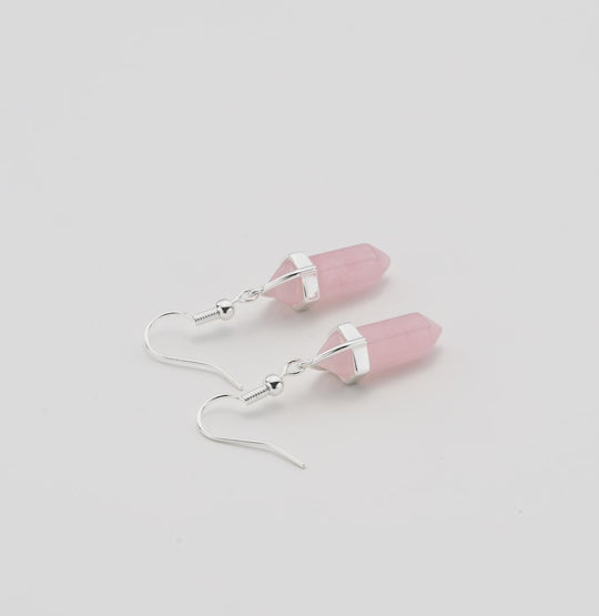 Rose Quartz Gemstone Drop Earrings with Quote Card