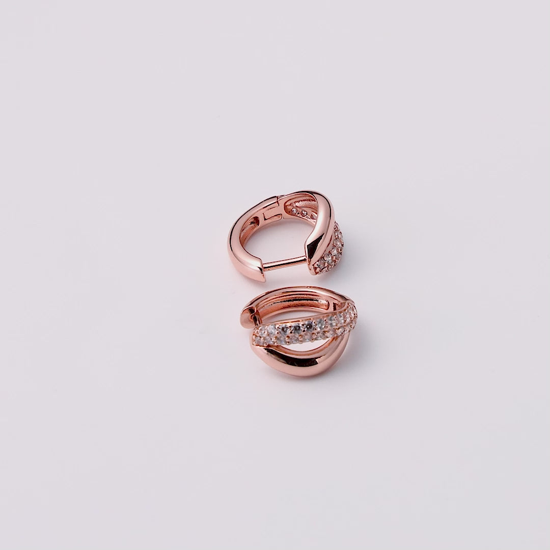 Rose Gold Plated Split Huggie Hoop Earrings Created With Zircondia® Crystals