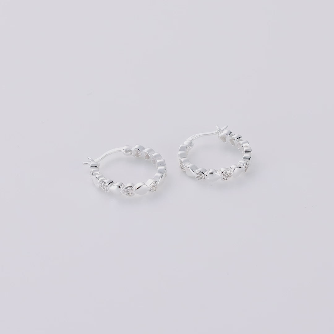 Sterling Silver Heart Hoop Earrings Created with Zircondia® Crystals