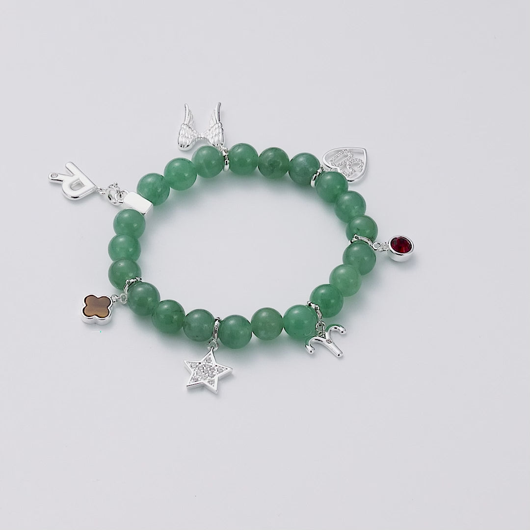 Green Aventurine Gemstone Stretch Bracelet with Option of Charms