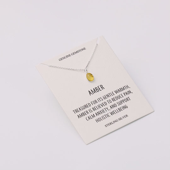 Sterling Silver Amber Oval Necklace with Quote Card