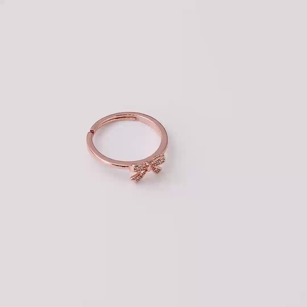 Rose Gold Plated Bow Adjustable Ring Created with Zircondia® Crystals