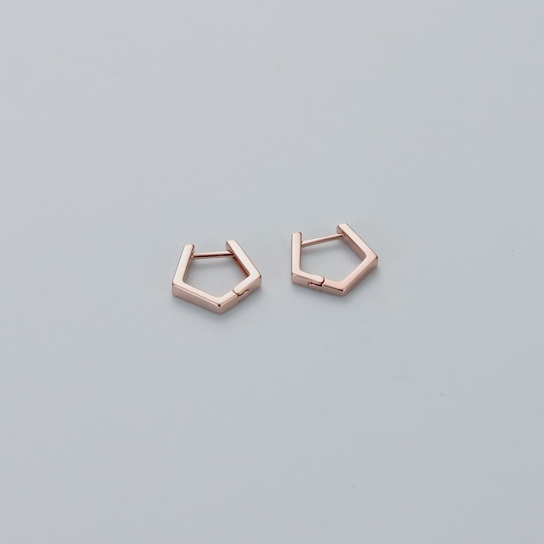 Rose Gold Plated Geometric Hoop Earrings Created with Zircondia® Crystals