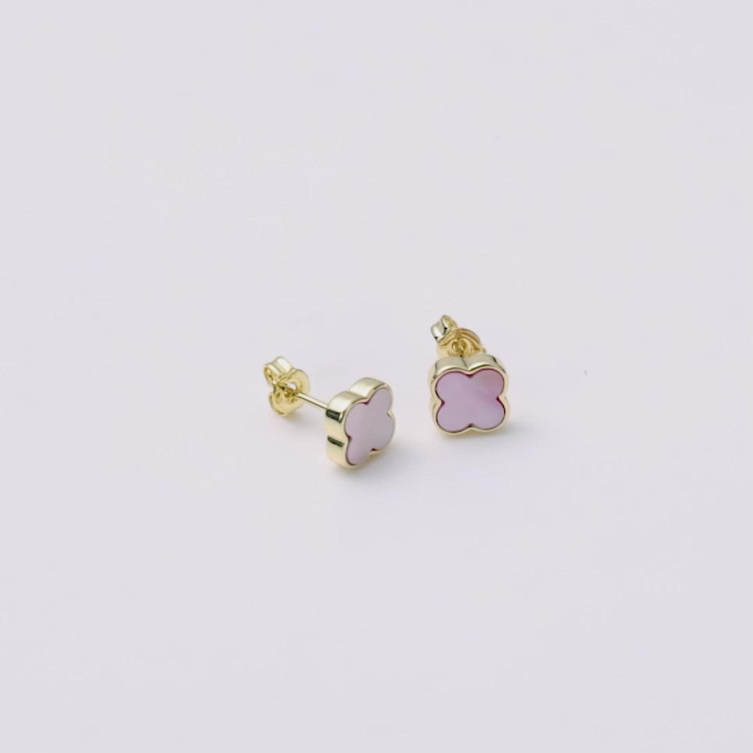 Gold Plated Pink Mother of Pearl Gemstone Clover Earrings