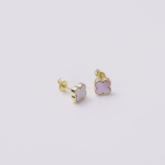 Gold Plated Pink Mother of Pearl Gemstone Clover Earrings