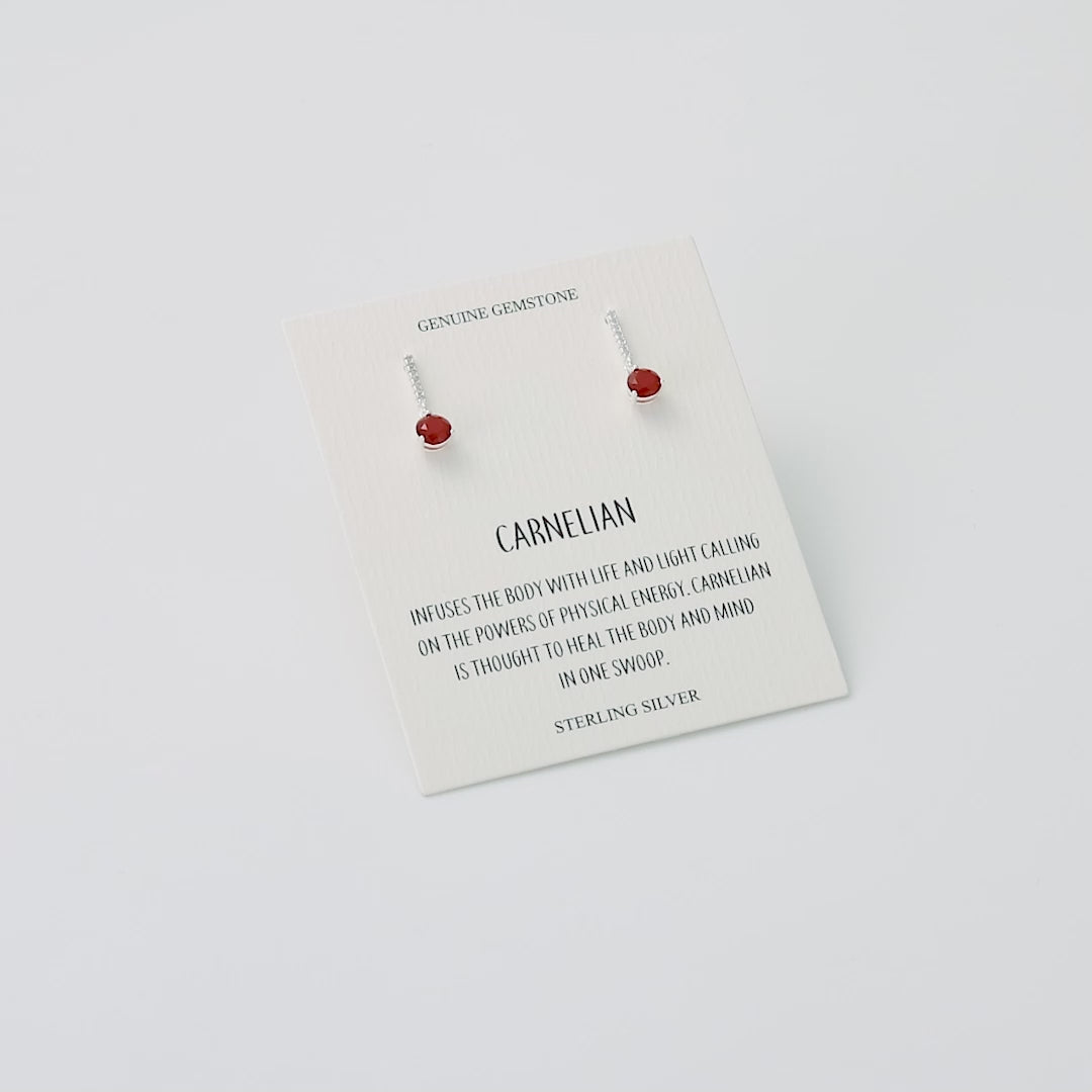 Sterling Silver Carnelian Gemstone Drop Earrings with Quote Card