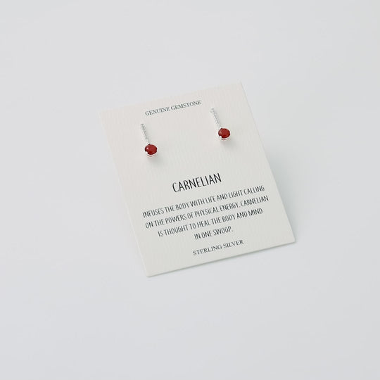 Sterling Silver Carnelian Gemstone Drop Earrings with Quote Card