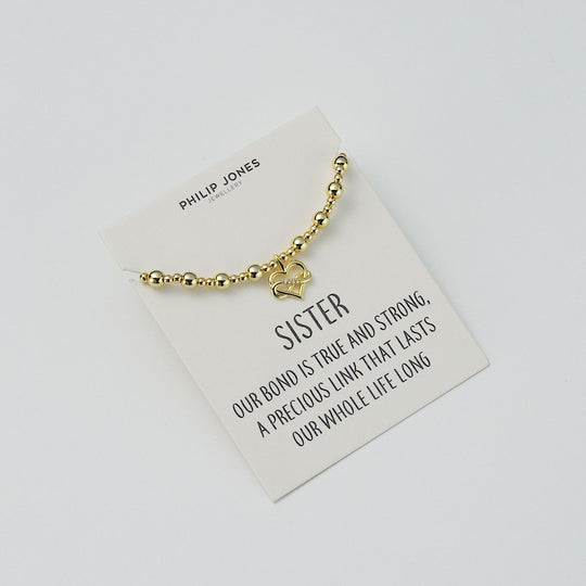 18k Gold Plated Infinity Heart Beaded Stretch Sister Bracelet with Quote Card