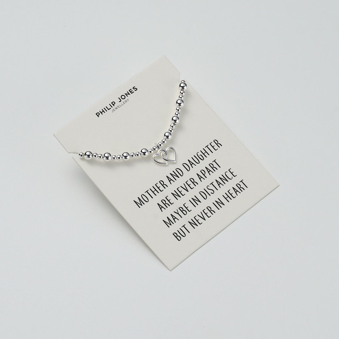 Heart Link Beaded Stretch Mother and Daughter Bracelet with Quote Card