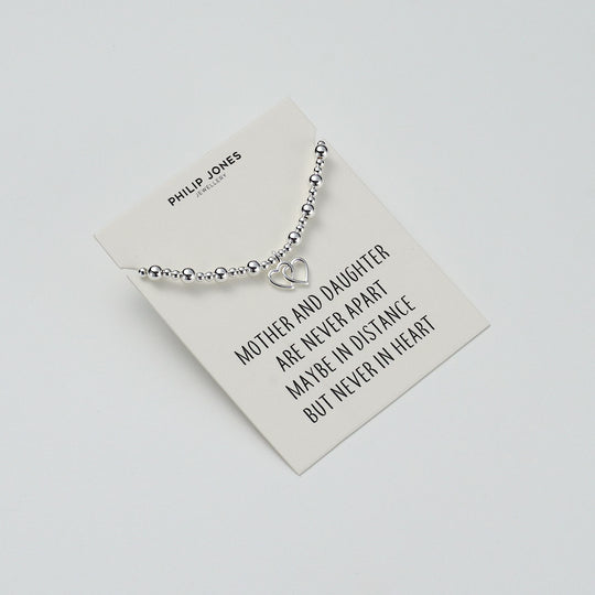Heart Link Beaded Stretch Mother and Daughter Bracelet with Quote Card