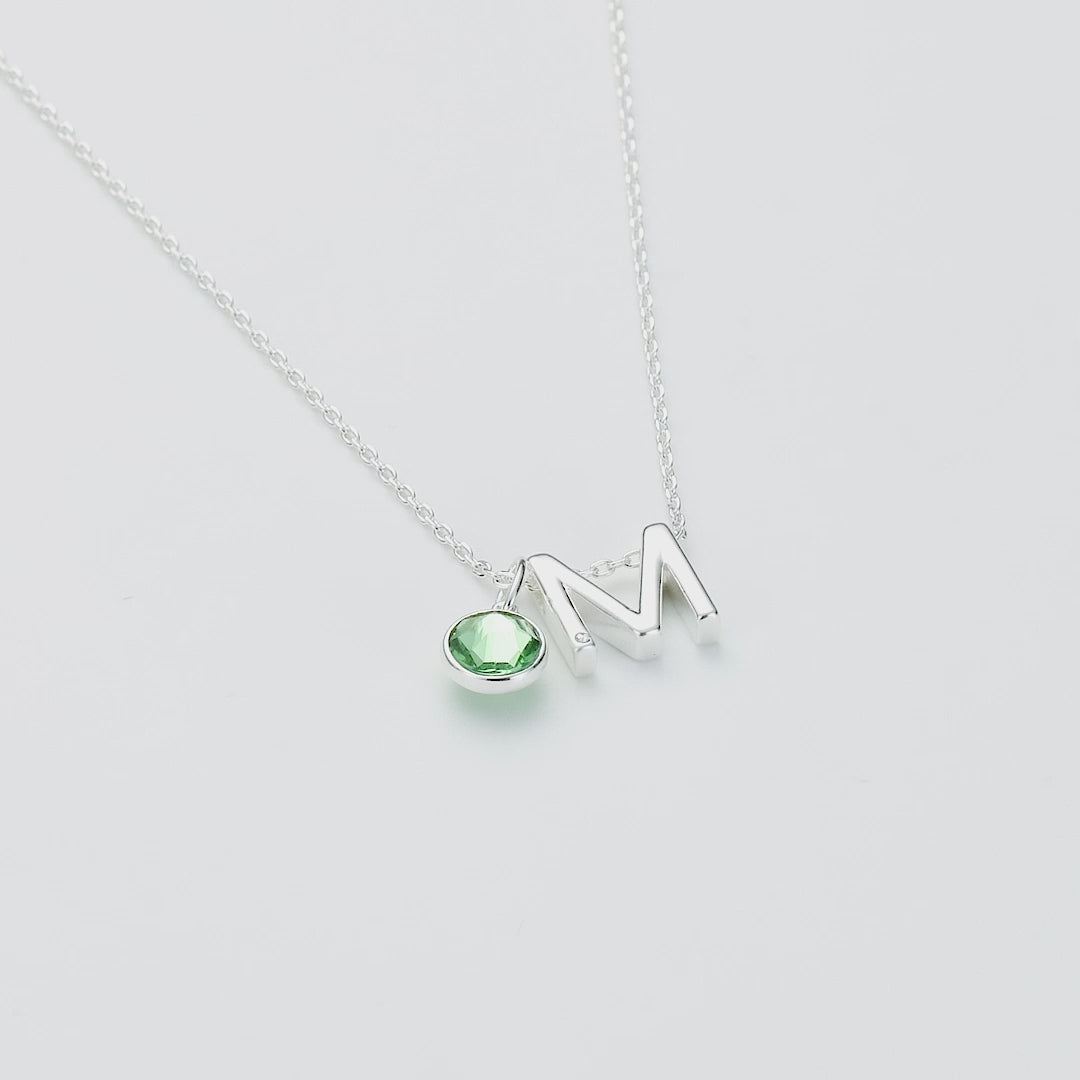 Initial M Necklace with Birthstone Charm Created with Zircondia® Crystals
