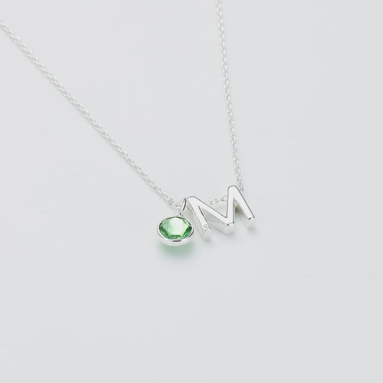 Initial M Necklace with Birthstone Charm Created with Zircondia® Crystals