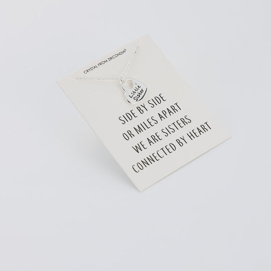 Little Sister Heart Necklace with Quote Card Created with Zircondia® Crystals