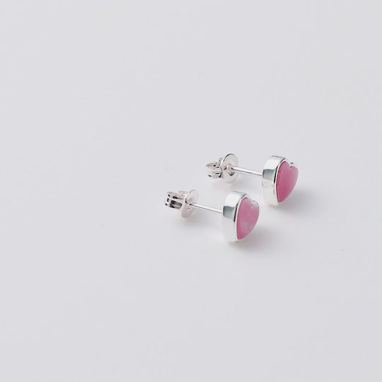 Pink Mother of Pearl Heart Stud Earrings