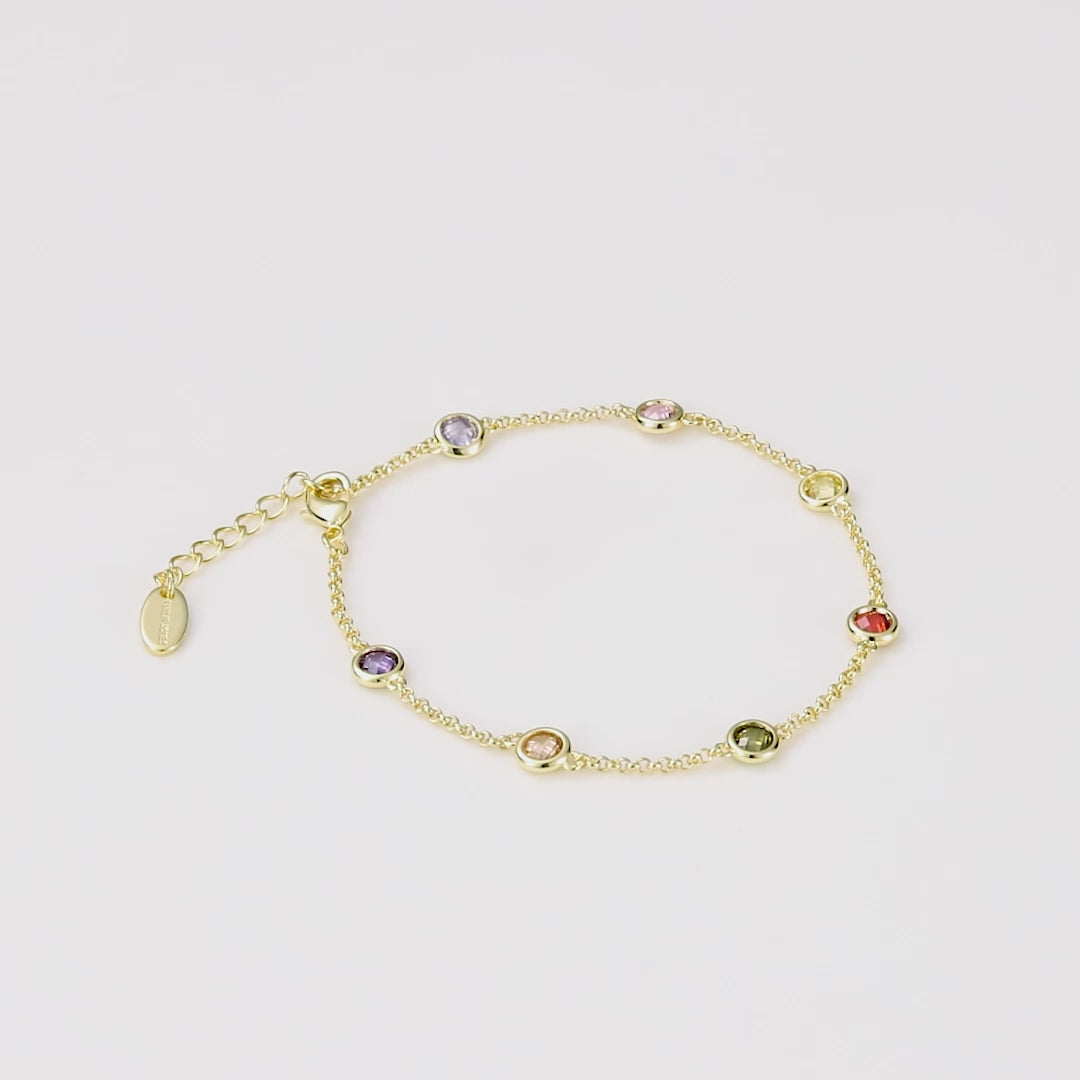 Gold Plated Multi Coloured Crystal Bracelet Created with Zircondia® Crystals