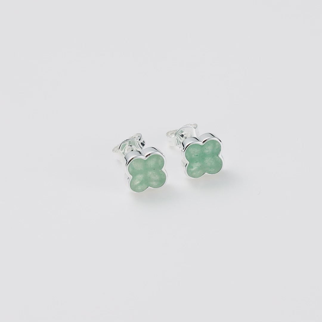 Green Aventurine Gemstone Clover Earrings