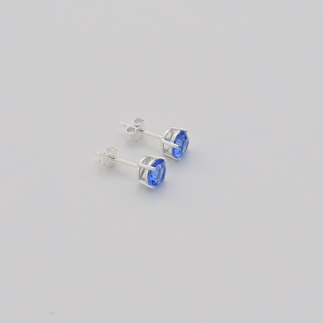 Sterling Silver September (Sapphire) Birthstone Earrings Created with Zircondia® Crystals Video