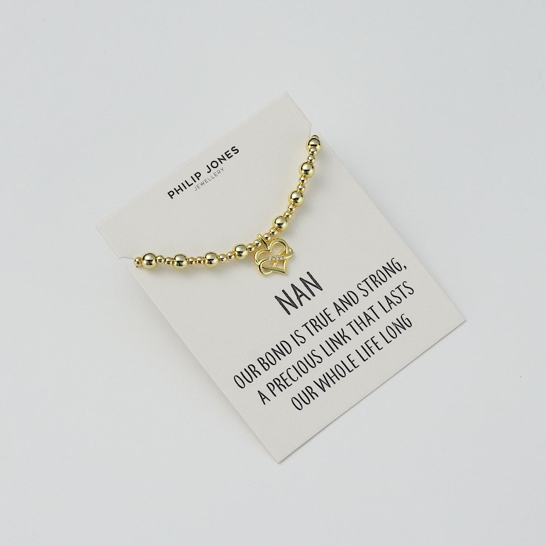 18k Gold Plated Infinity Heart Beaded Stretch Nan Bracelet with Quote Card