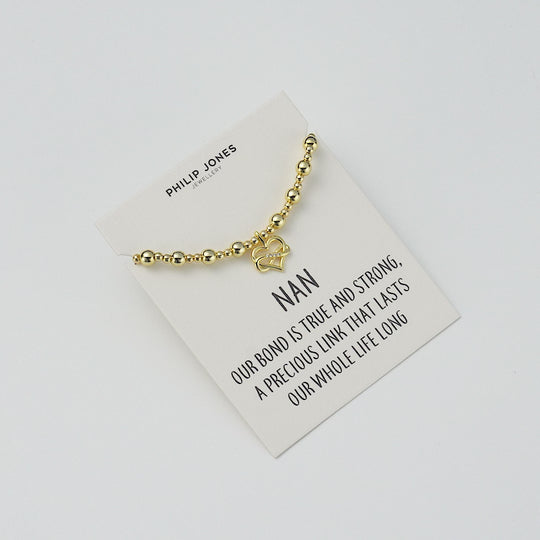 18k Gold Plated Infinity Heart Beaded Stretch Nan Bracelet with Quote Card