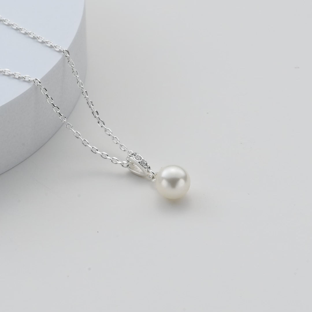 Silver Plated Pearl Drop Necklace Created with Zircondia® Crystals Video