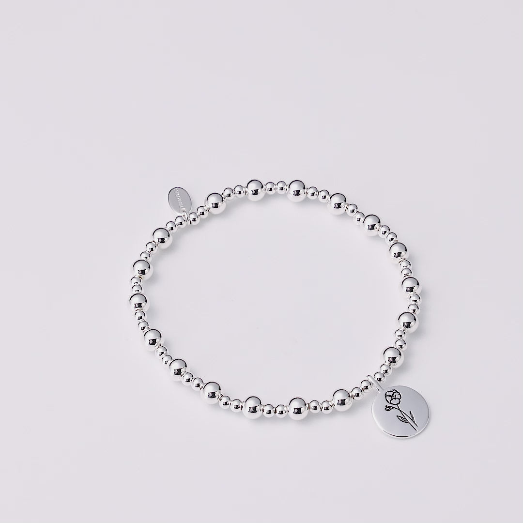 February Birth Flower Violet Beaded Stretch Bracelet