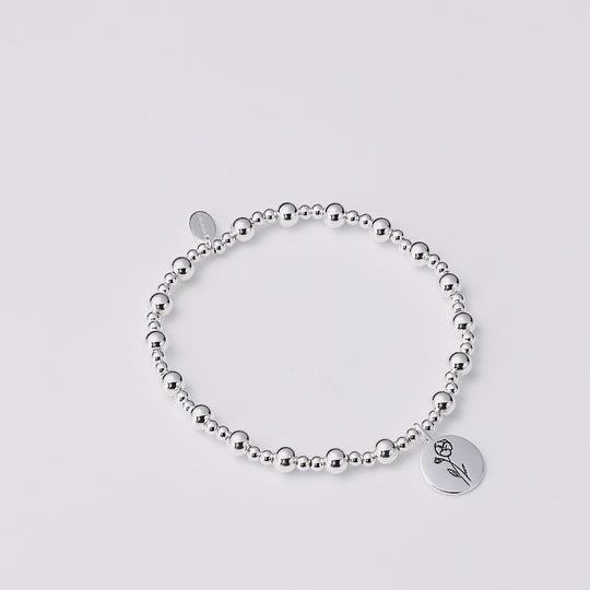 February Birth Flower Violet Beaded Stretch Bracelet