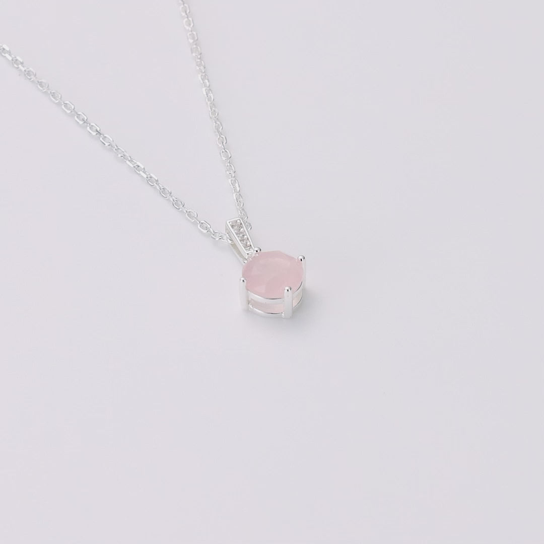 Sterling Silver Rose Quartz Gemstone Necklace