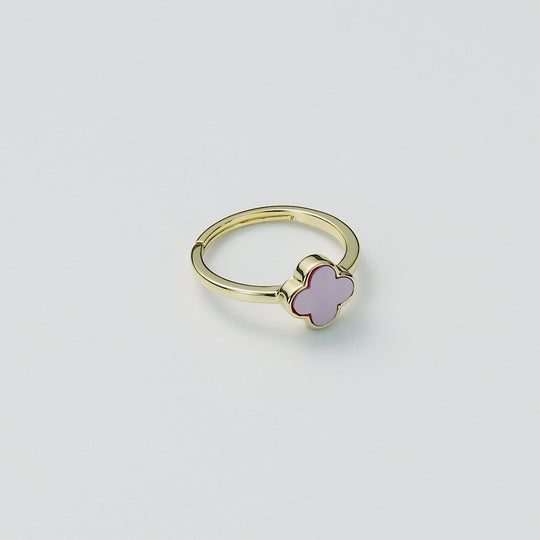 Gold Plated Pink Mother of Pearl Gemstone Adjustable Clover Ring