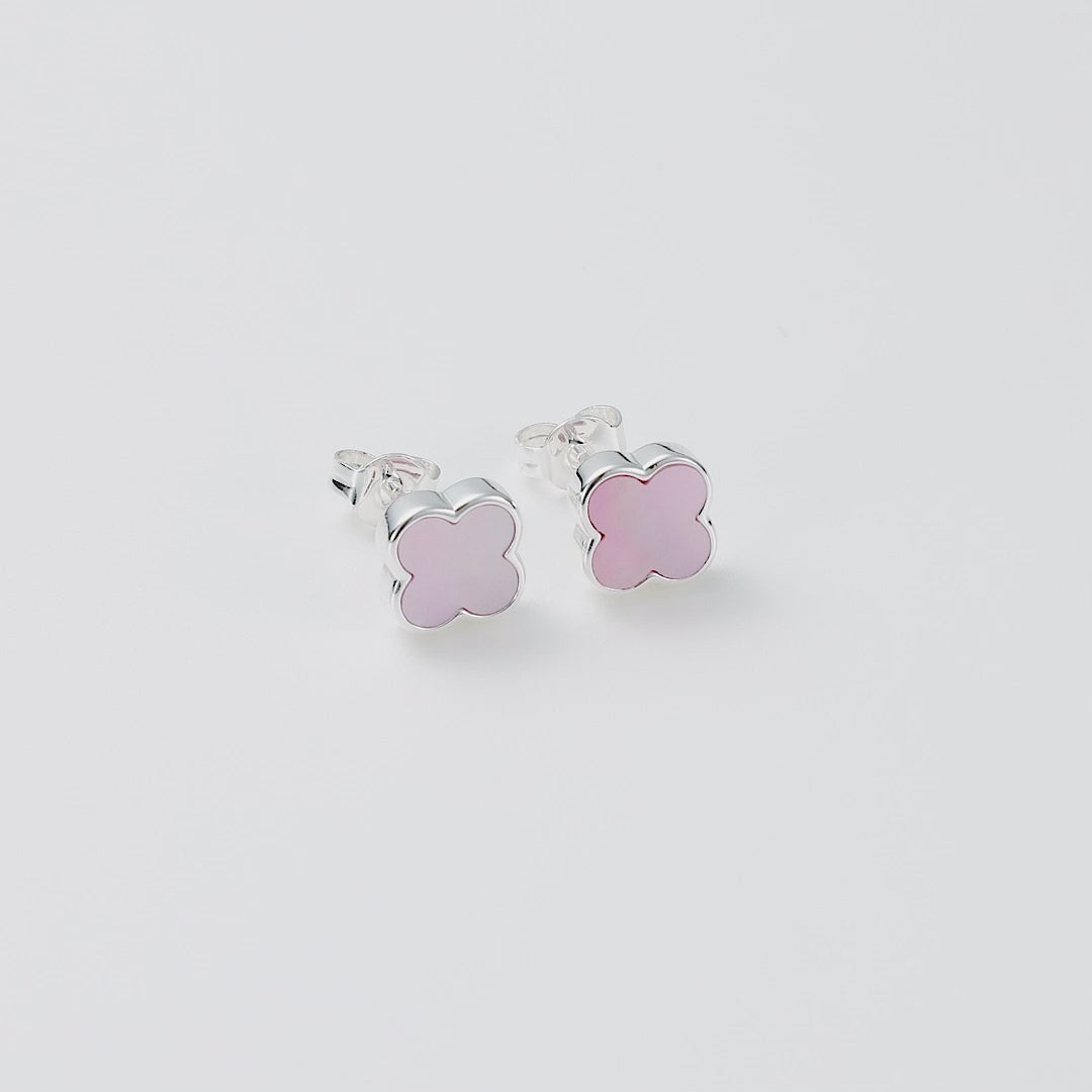 Pink Mother of Pearl Gemstone Clover Earrings