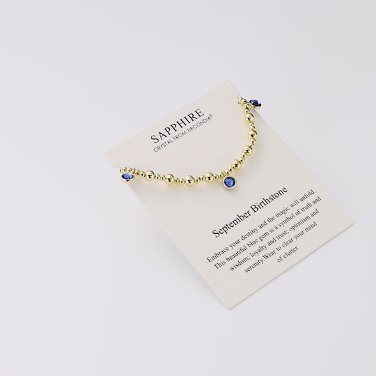18k Gold Plated September (Sapphire) Birthstone Stretch Charm Bracelet with Quote Card