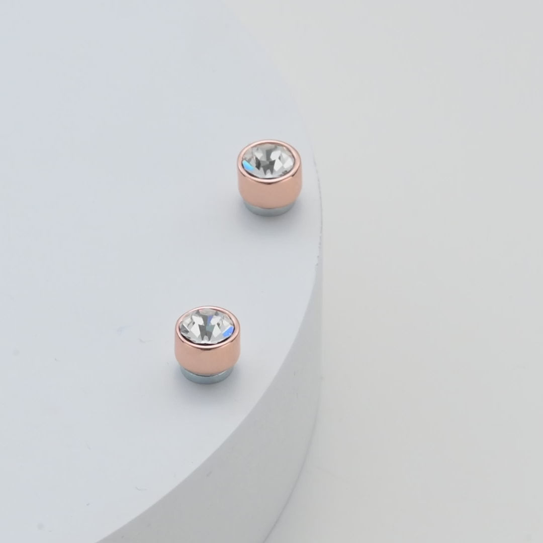 Rose Gold Plated 6mm Magnetic Clip On Earrings Created with Zircondia® Crystals Video