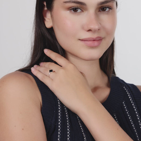Black Onyx Gemstone Adjustable Clover Ring