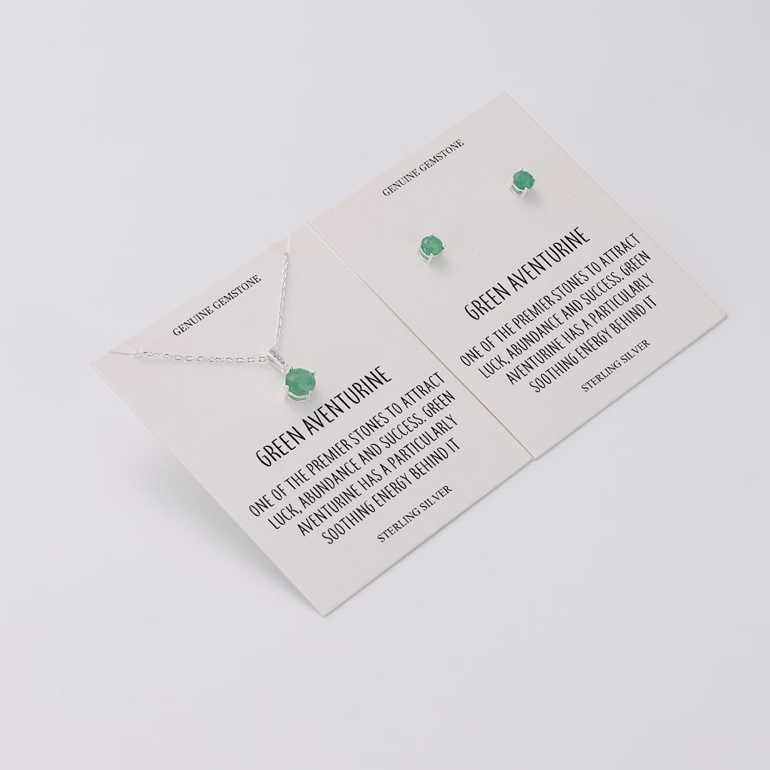 Sterling Silver Green Aventurine Gemstone Set with Quote Card