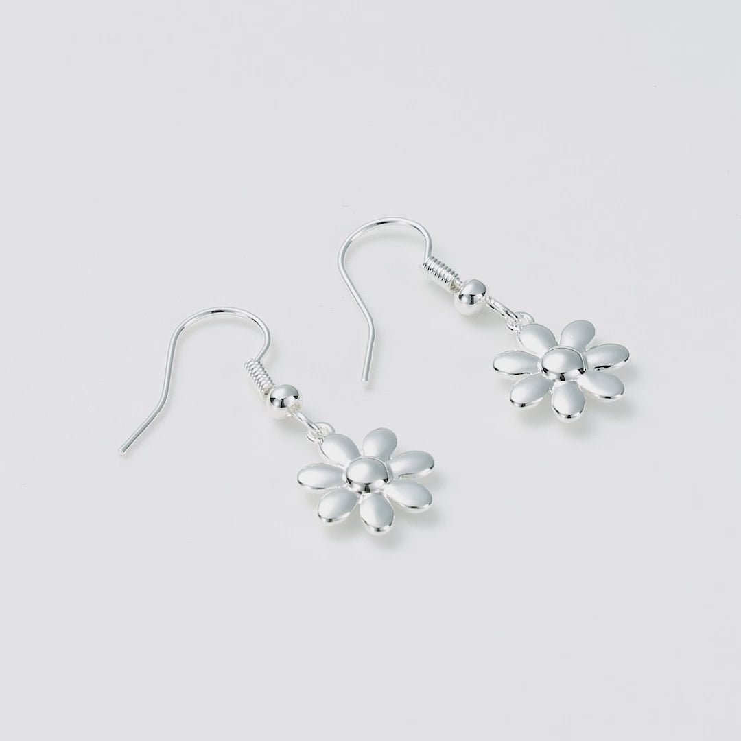 Silver Plated Daisy Drop Earrings