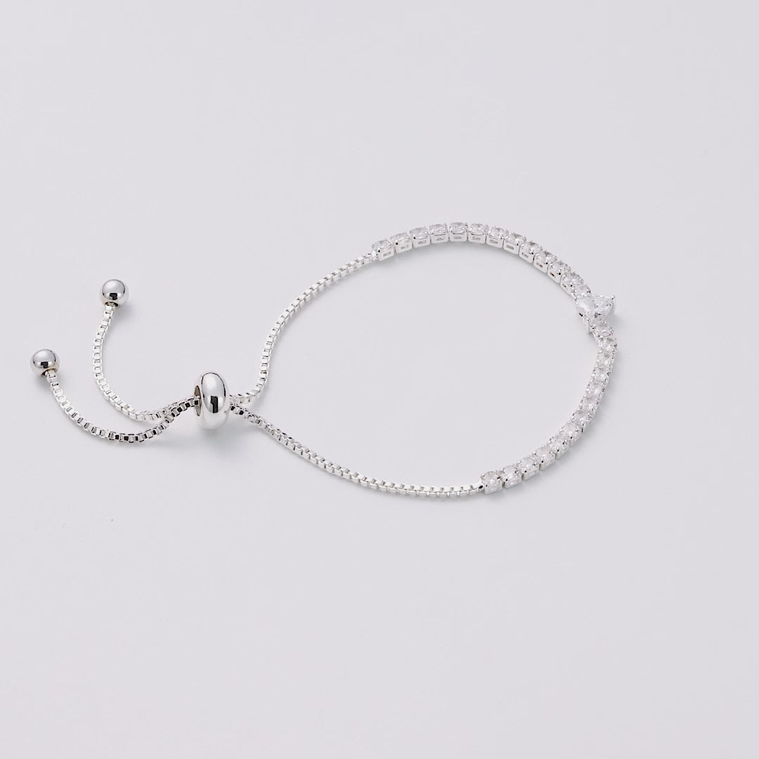 Silver Plated Heart Solitaire Friendship Bracelet Created with Zircondia® Crystals