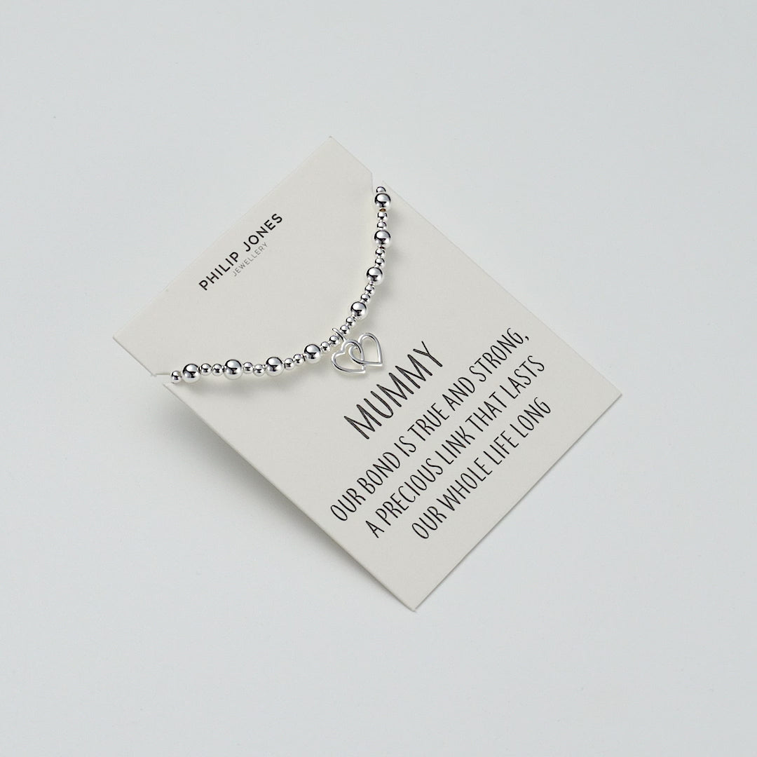Mummy Heart Link Beaded Stretch Bracelet with Quote Card
