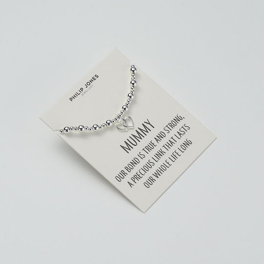 Mummy Heart Link Beaded Stretch Bracelet with Quote Card