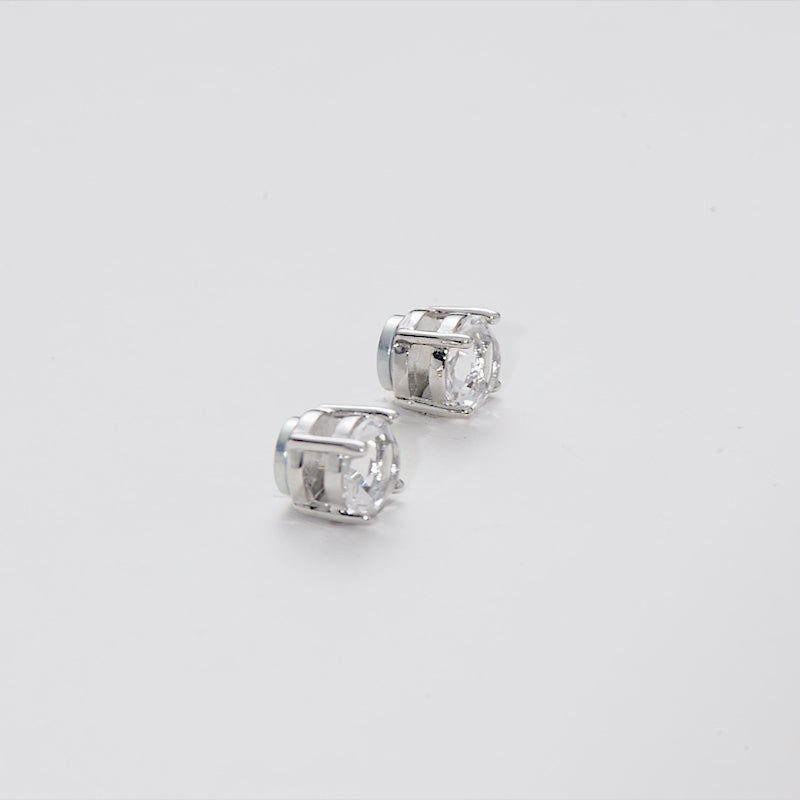 Men's Silver Plated Round Magnetic Clip On Stud Earrings Created with Zircondia® Crystals Video