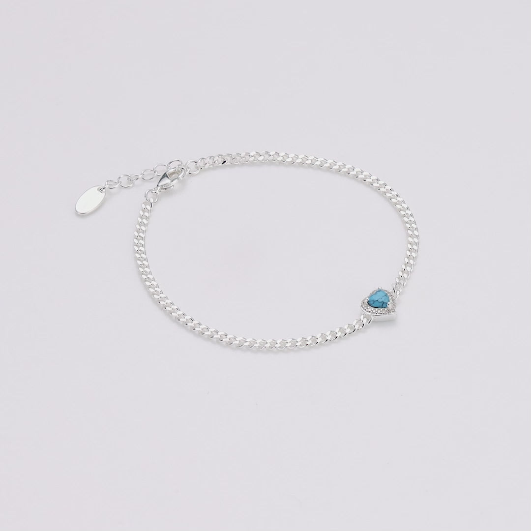 Synthetic Turquoise Heart Gemstone Bracelet Created with Zircondia® Crystals