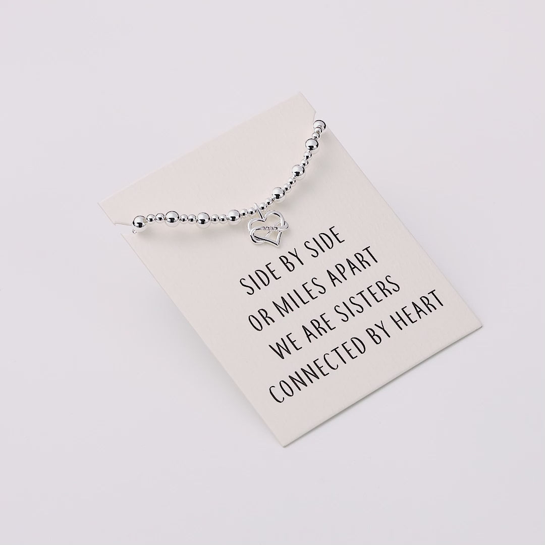 Infinity Heart Beaded Stretch Sister Bracelet with Quote Card