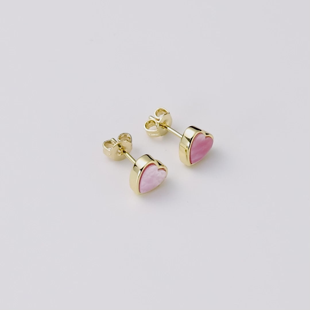 18k Gold Plated Pink Mother of Pearl Heart Stud Earrings