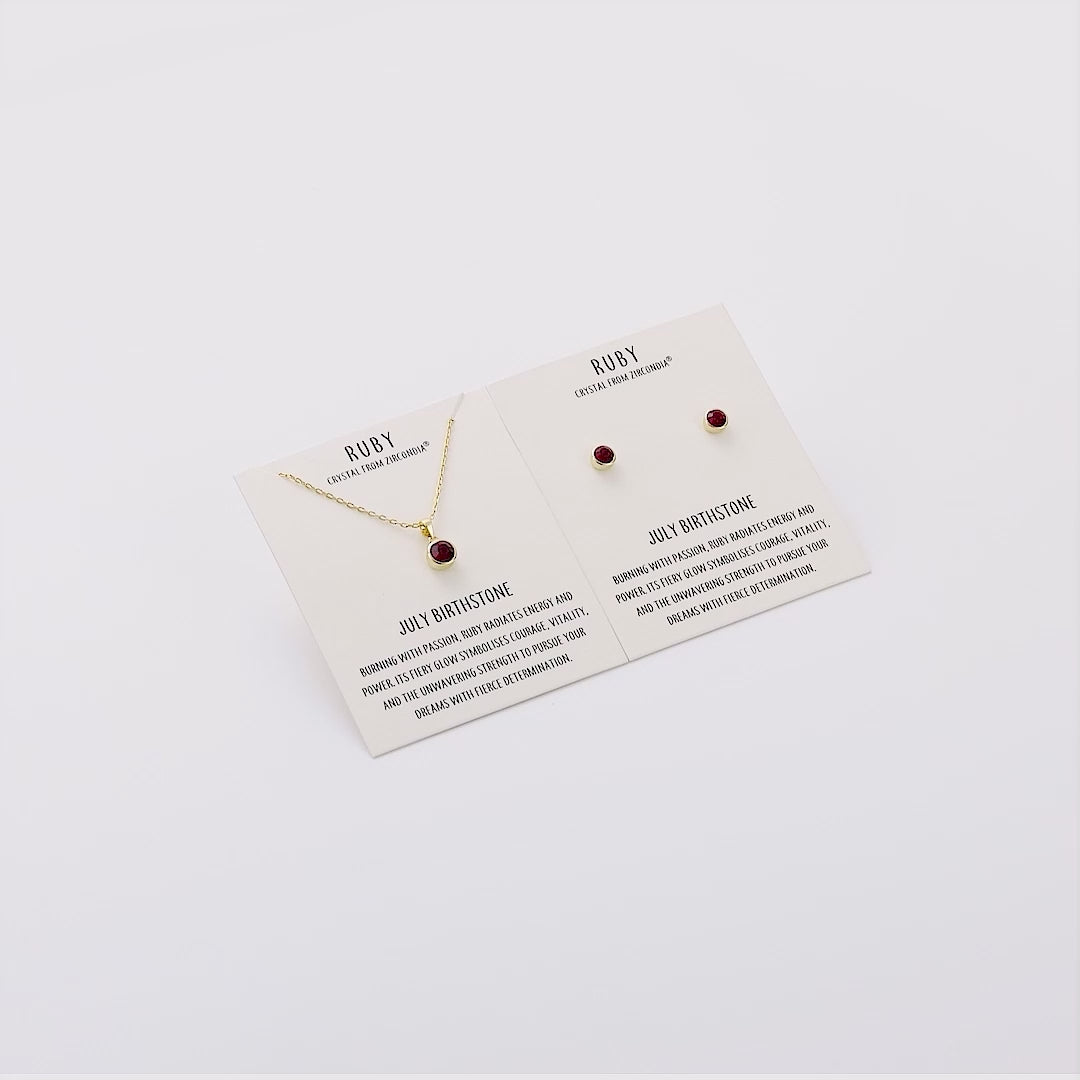 Gold Plated July (Ruby) Birthstone Necklace & Earrings Set Created with Zircondia® Crystals