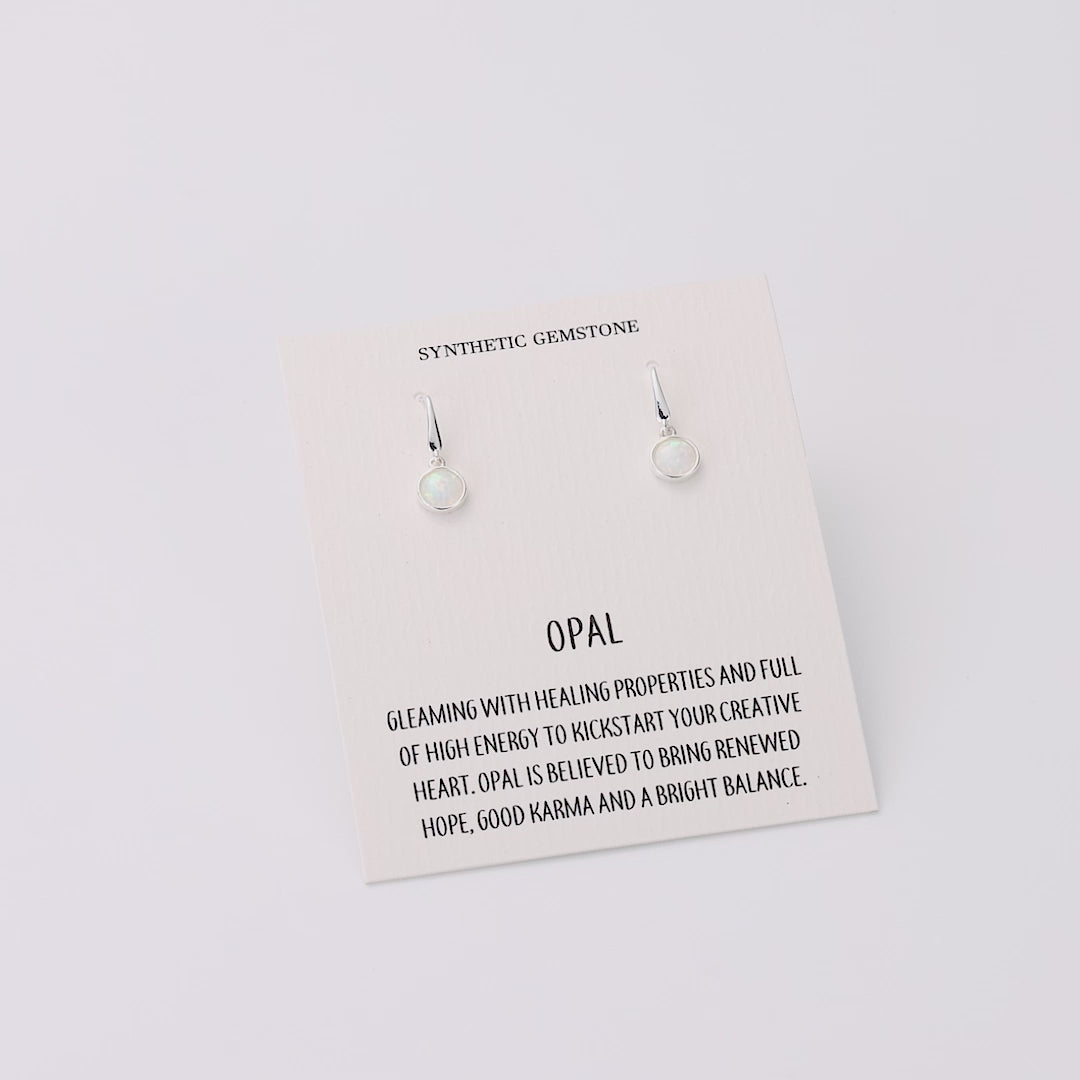 Synthetic White Opal Drop Earrings with Quote Card